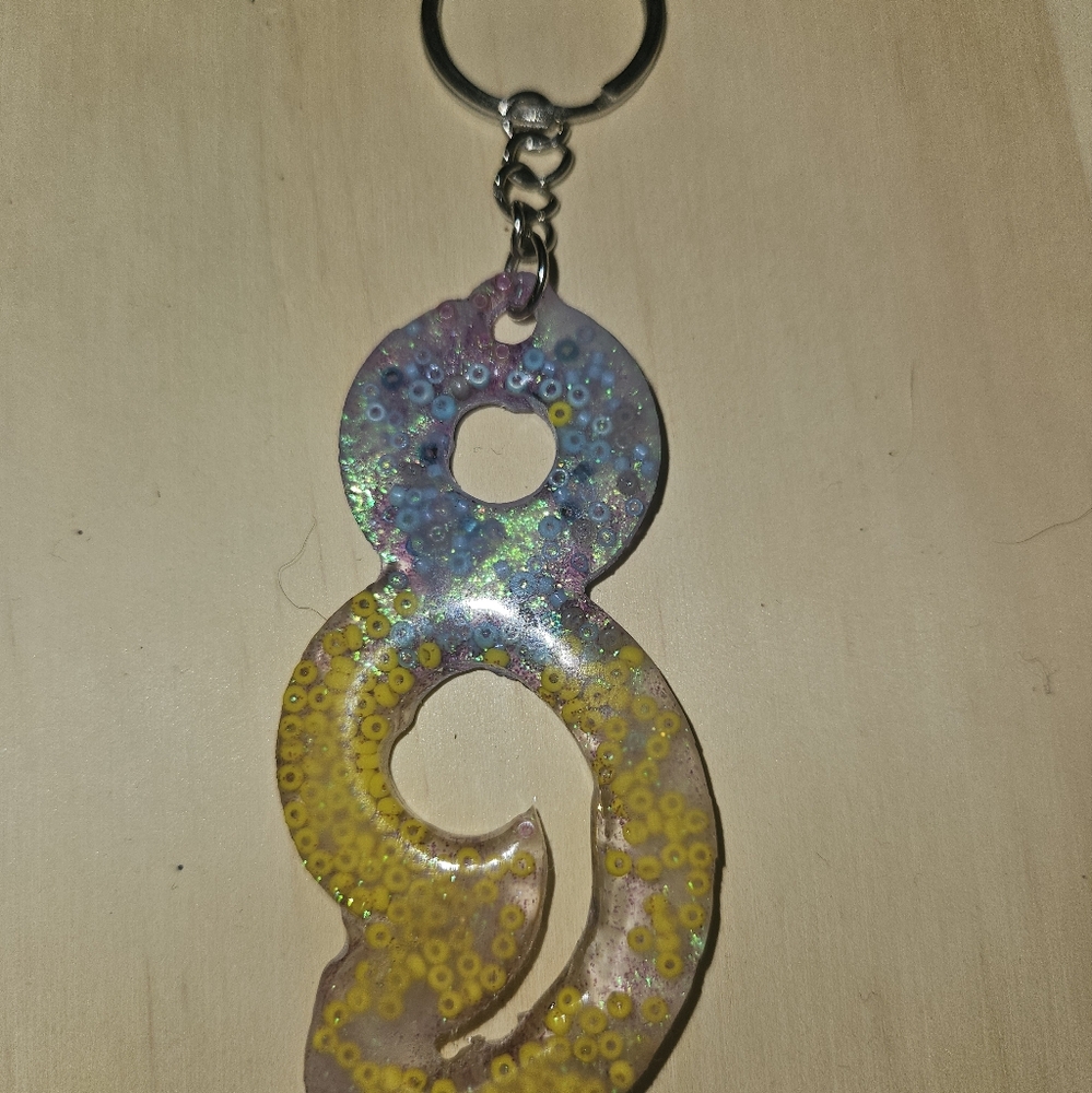 Yellow and blue resin semi colon Keychain